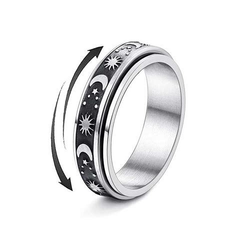 Wide Rotating Sun Moon Star Stainless Steel Statement Ring For Men ...