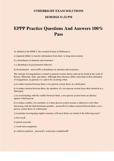 EPPP Practice Questions And Answers 100% Pass - Eppp - Stuvia US