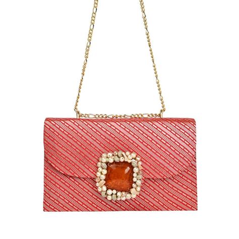 Buy ROCIA By Regal Red Women Silk Brocade Clutch Online