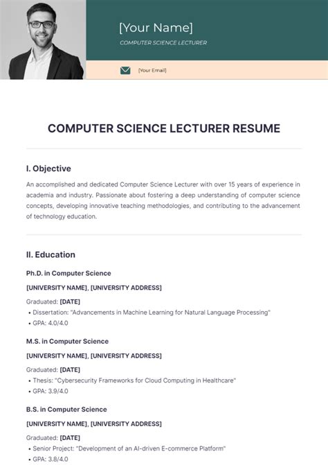 Image result for Assistant Professor Computer Science Resume Template