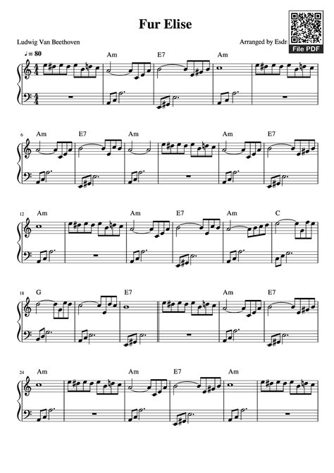 [Sheet] Fur Elise Piano PDF (Arranged by Esdras de Souza), hợp âm Piano ...