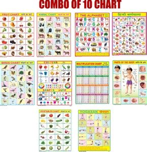 Combo of 10 Chart | Yogasan, Animals, Birds, Fruits, English Alphabet ...