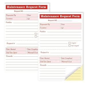 Maintenance Request Book Forms - 5.5 x 8.5 Inch 2 Part Carbonless ...