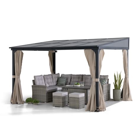 Sunjoy 10 x 12 ft Wall Mounted Gazebo with Polycarbonate Roof, Black ...