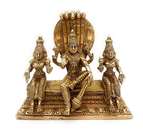 Buy South Indian Arts Brass Vishnu Murti with Sridevi Bhudevi Idols ...