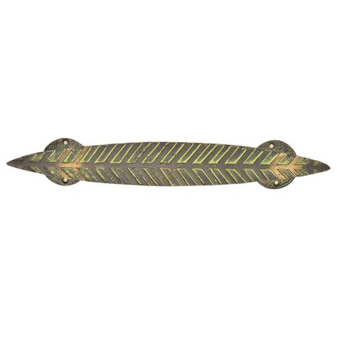 Handmade Brass Long Leaf Design Door Handle With Patina