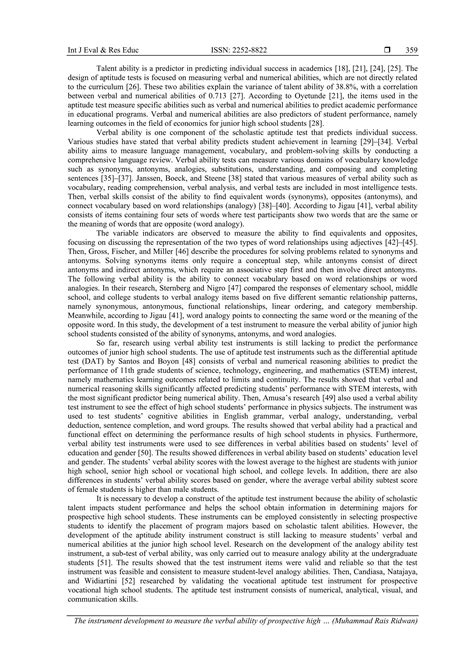 The instrument development to measure the verbal ability of prospective ...