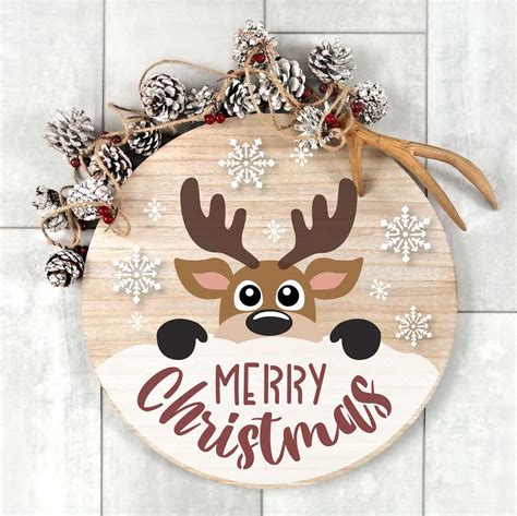 Reindeer Face / Merry Christmas Round Stencil | Christmas stencils ...