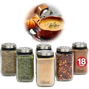 Buy Adjustable Glass Spice Jars- Set of 18 Premium Seasoning Shaker Rub ...