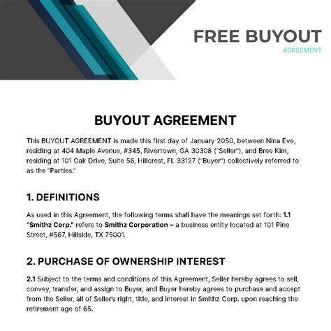 Free Buyout Agreement Templates, Editable and Printable