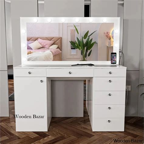 Faythe Vanity Dressing table with mirror and lights | Wooden Bazar