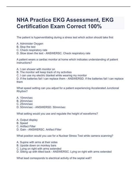 NHA Practice EKG Assessment, EKG Certification Exam Correct 100% - NHA ...