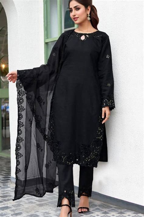 Ready To Wear Cut Work Black Pakistani Salwar Kameez Crystal Viscose ...