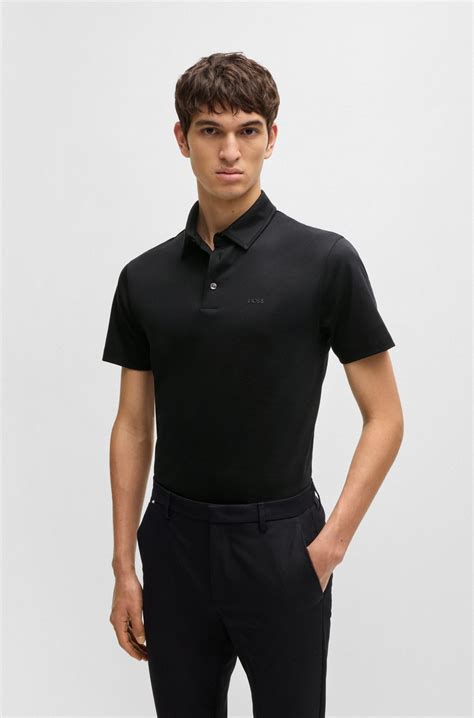 BOSS - Slim-fit polo shirt in cotton with rubberised logo - Black