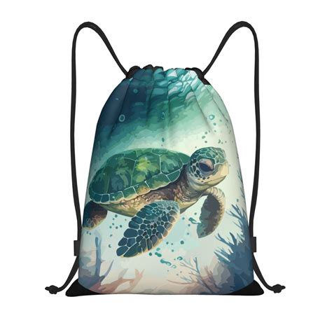 Zufioo Watercolor Turtle5 Sports Cinch Sack Gym String Bags Machine Washable Heavy Duty String ...