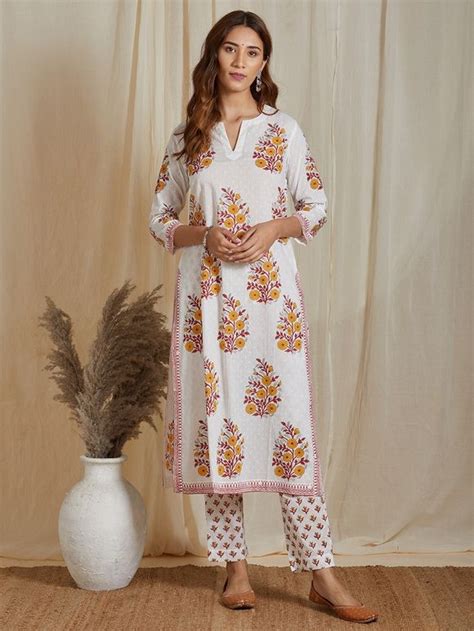 Buy White Red Hand Block Printed Cotton Dobby Dress | SB00357/SHAB30MAR ...