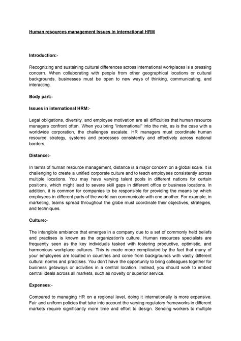 Human resources management Issues in international HRM - Human ...