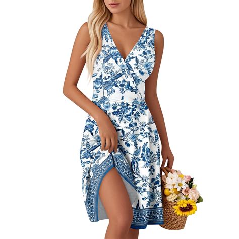 WULMLEO Summer Wrap Dresses for Women 2025 V Neck Knee Length ...