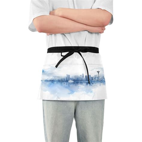 Watercolor Seattle Skyline Server Apron with 3 Pockets Waterproof ...