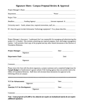 Signature Sheet:Campus Proposal Review & Approval Doc Template | pdfFiller