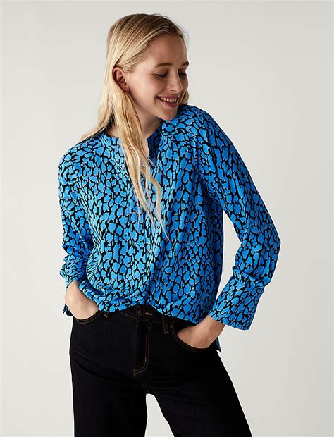 Buy Printed V-Neck Oversized Popover Blouse at Marks & Spencer
