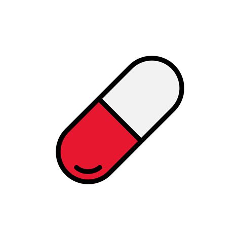 Red and white capsule, pill icon in flat style design isolated on white background. Editable ...
