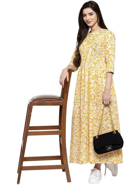 Buy INDIBELLE Cotton Floral Print Yoke pin Tacks A-line Dress at Amazon.in
