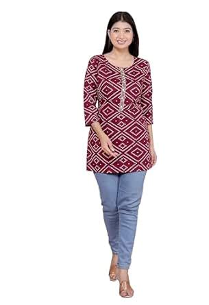 Buy AURUM PRODUCTS Bandhej Printed Straight 3/4th Sleeves Kurti Perfect ...