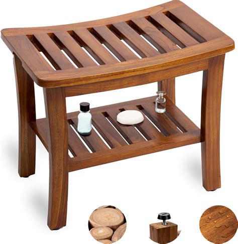 Amazon.com: Teak Shower Bench - Fully Assembled 21 Inch Shower Stool ...