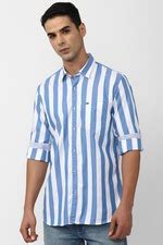 Buy Men Blue Slim Fit Stripe Full Sleeves Casual Shirt Online - 900133 ...