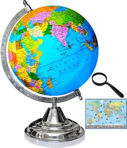 Savy Silver Globe 13 Inch H, 8 Inch Diameter, 50mm Magnifying Glass ...