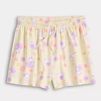 Juniors' Peanuts Snoopy All Over Print Jersey Shorts