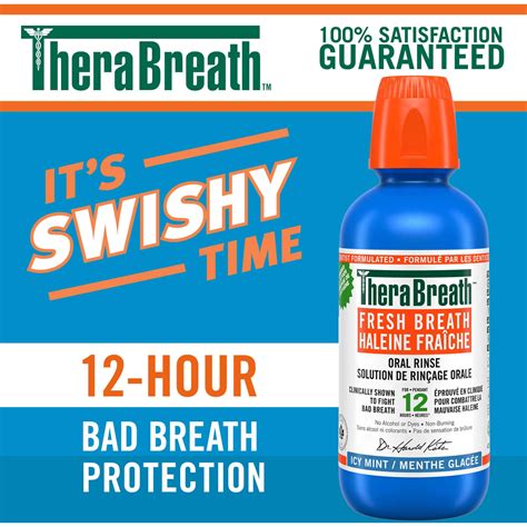 TheraBreath Fresh Breath Oral Rinse Icy Mint - 12-Hour Bad Breath Fighter, Alcohol-Free Formula ...