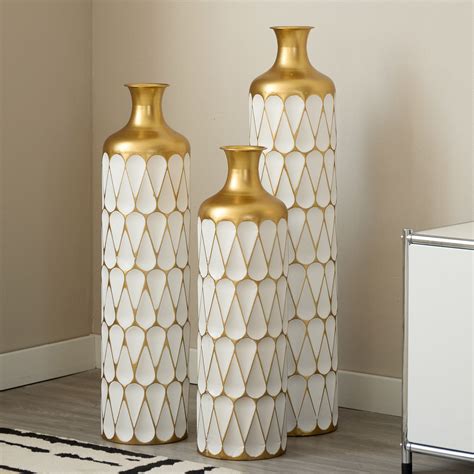 Dakota Fields 3-piece White Gold Metal Tall Floor Vase, Decorative ...