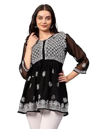 Buy Mrs Right Hand Chikankari EmbroideredLucknowi Mirror Work Short top ...