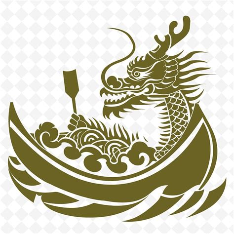 Auspicious chinese dragon boat with woodcut style dragon boa png ...