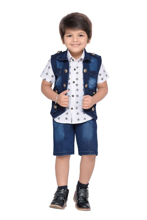 Kids Boys Blue Printed Cotton Blend Shirt Pant Waistcoat – AJ Dezines
