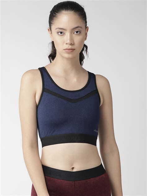 Alcis Women Navy Blue Solid Non-Wired Lightly Padded Running Sports Bra ...