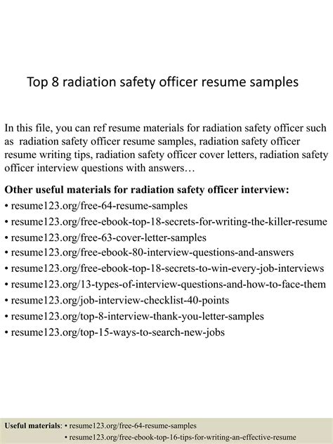 Top 8 radiation safety officer resume samples | PPTX