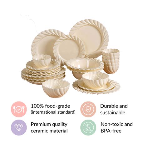 22 Piece Luxury Dinner Set in Cream Color For 6 Online | Nestasia
