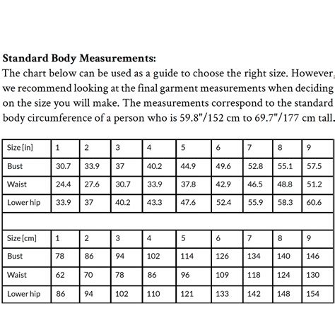 Image result for Sewing Pattern Sizing Chart