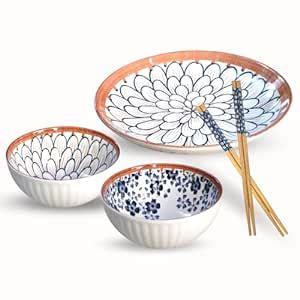 Buy YELONA Japanese Ramen Porcelain Dinner Set with 2 Soup Bowls | 2 ...