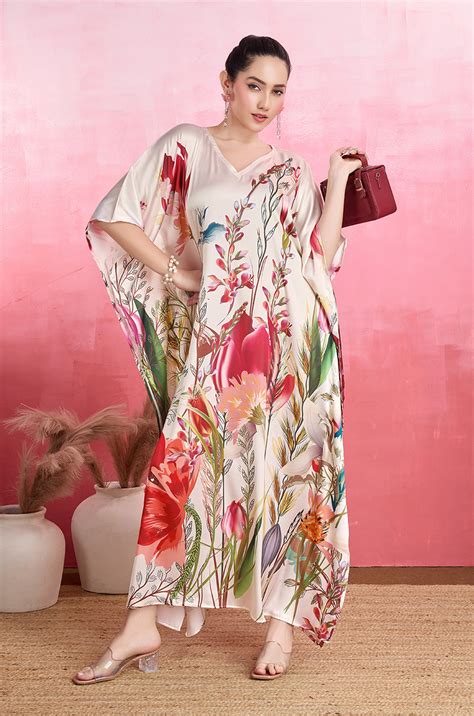 Garden Bloom Soft Satin Kaftan – Label Aarna