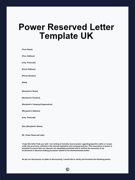 Power Reserved Letter Template UK