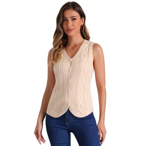Women's V Neck Vest Sleeveless Button Down Knitted Sweater Jackets