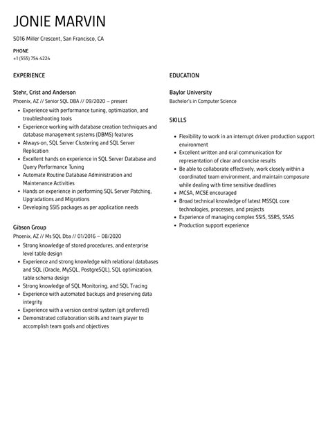 Image result for Resume for SQL DBA