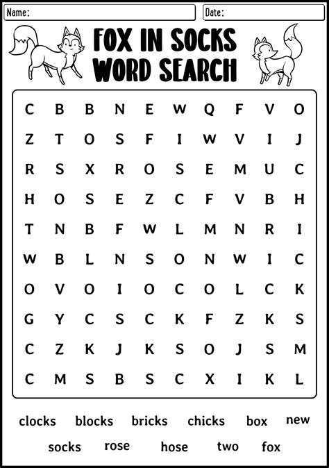 Fox in Socks Rhyming Word Worksheet