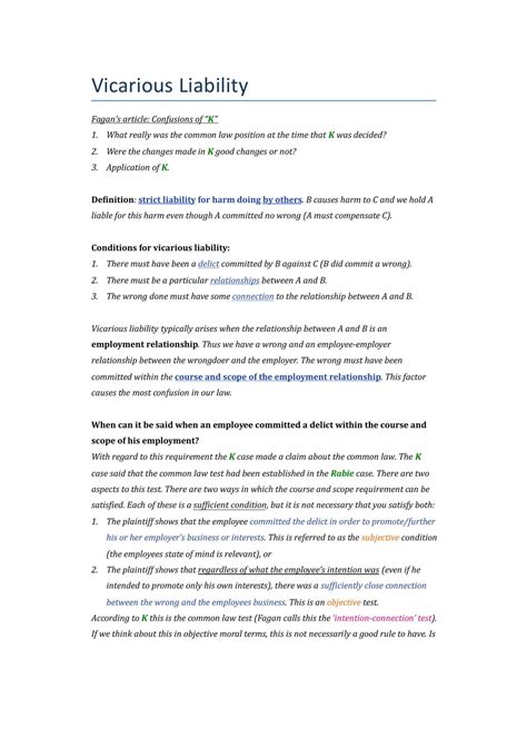 Vicarious Liability Summary | DLR 320 - Law of Delict - UP | Thinkswap