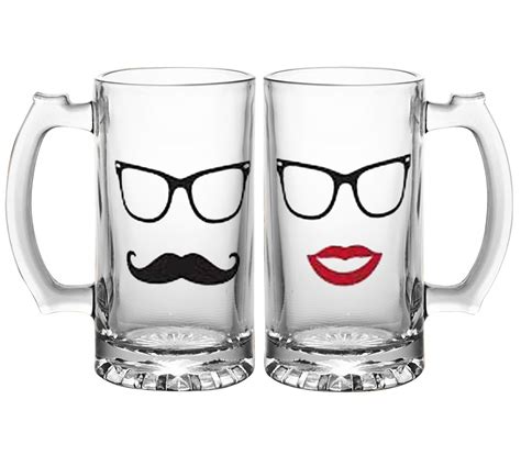 Buy Dungri Mustache and Lips Theme Glass Beer Mug(500 ml)(Pack of 2 ...