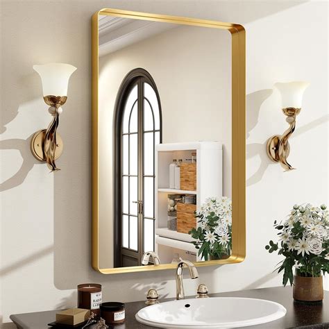 Amazon.com: Easly 36 x 24 Inch Gold Bathroom Mirror for Wall,Aluminum ...